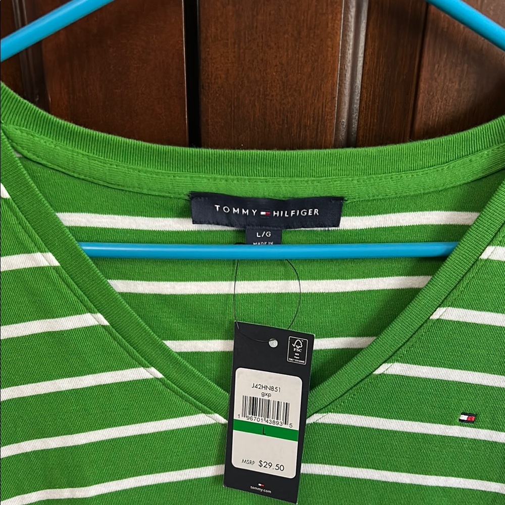 Tommy Hilfiger Green and White Striped Tee